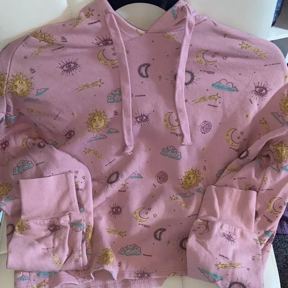 Mighty Fine Pink Hoodie with Celestial Design - Picture 1 of 4